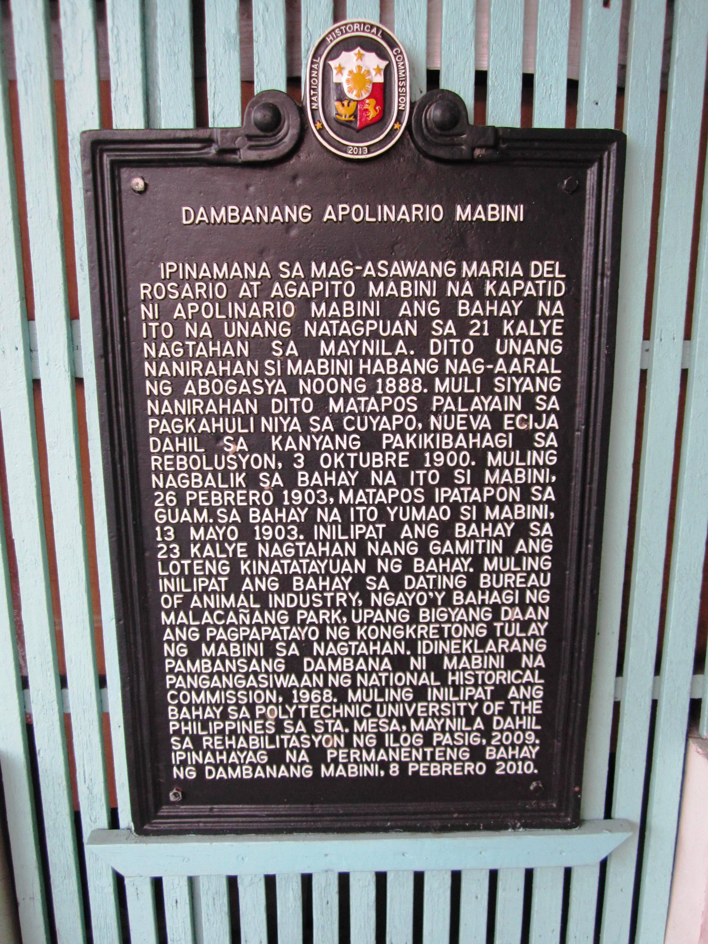 Apolinario Mabini historical marker